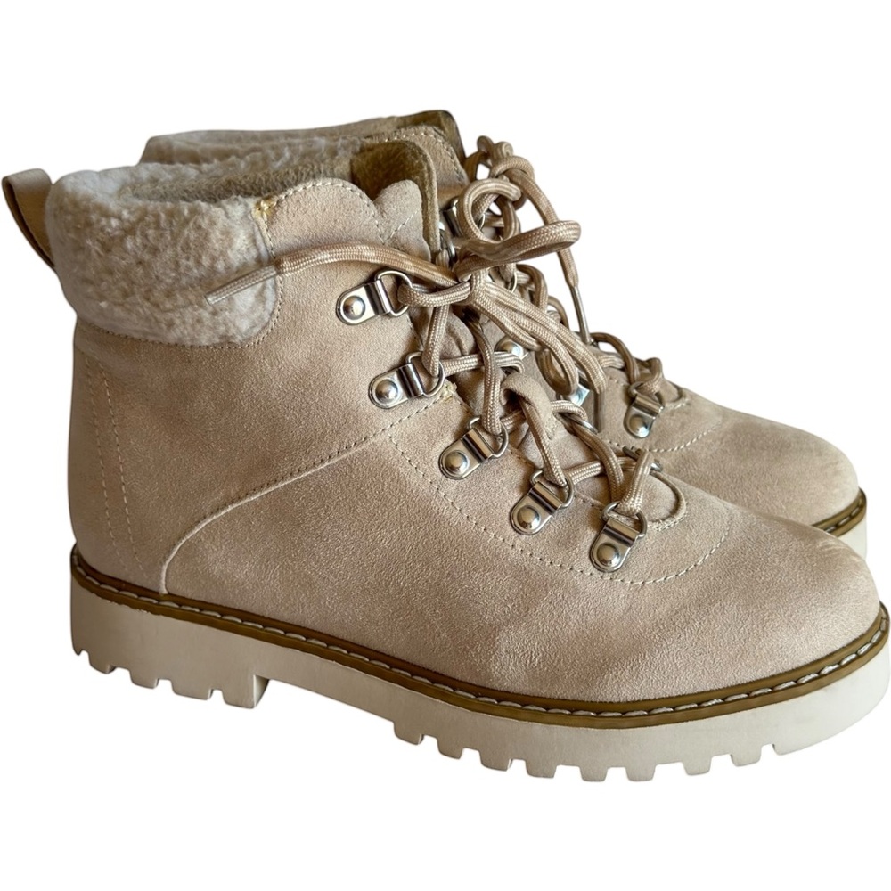 Women's Hiking Boots Lace Up Suede Sherpa 6.5 Light Tan Beige Sonoma Margarita